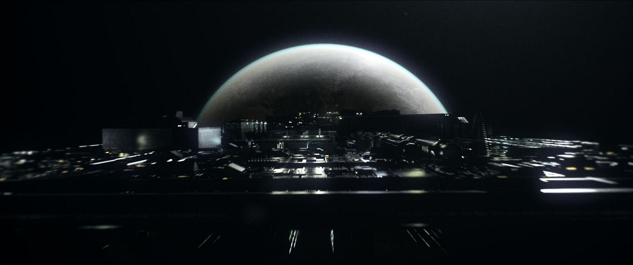 The Aniara moves away from a dreary-looking Earth towards what both her crew and passengers assume will be a three-week space cruise to the planet Mars, their new home world.